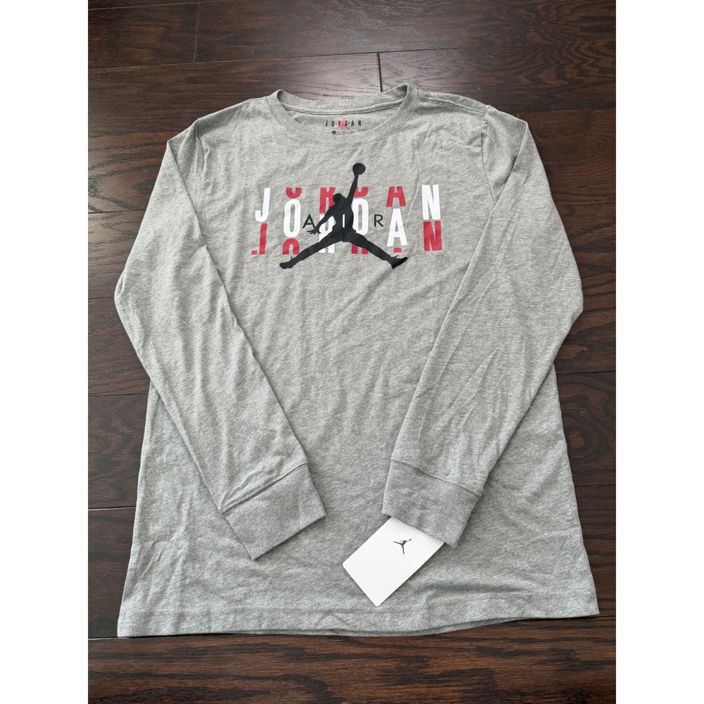 Jordan Boys Long Sleeve Graphic T-Shirt Carbon Heather Grey XL 95C680-GEH